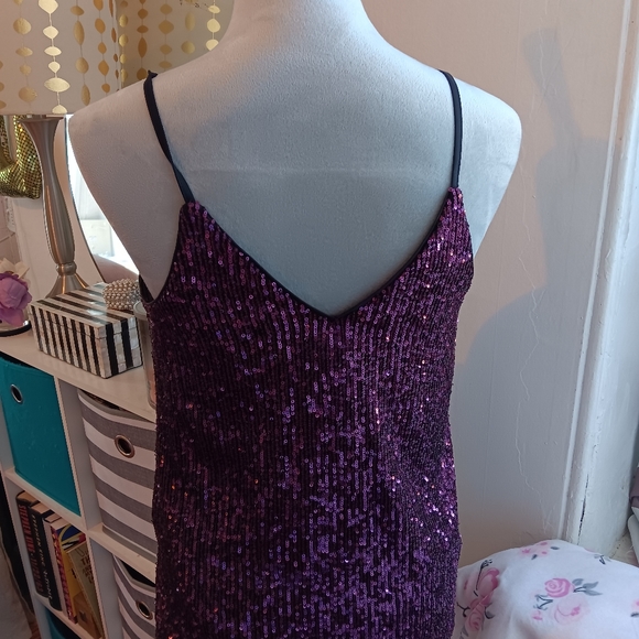 Pink purple sequin Express V neck spaghetti strap top Holiday - Picture 3 of 3